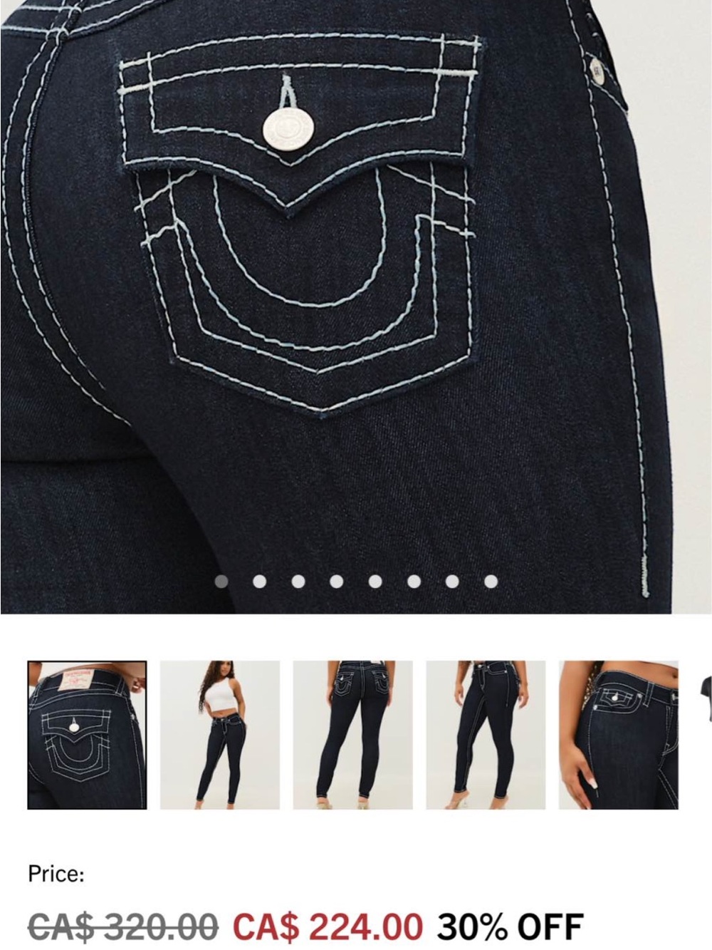 True Religion Black Skinny Jeans with White Stitching